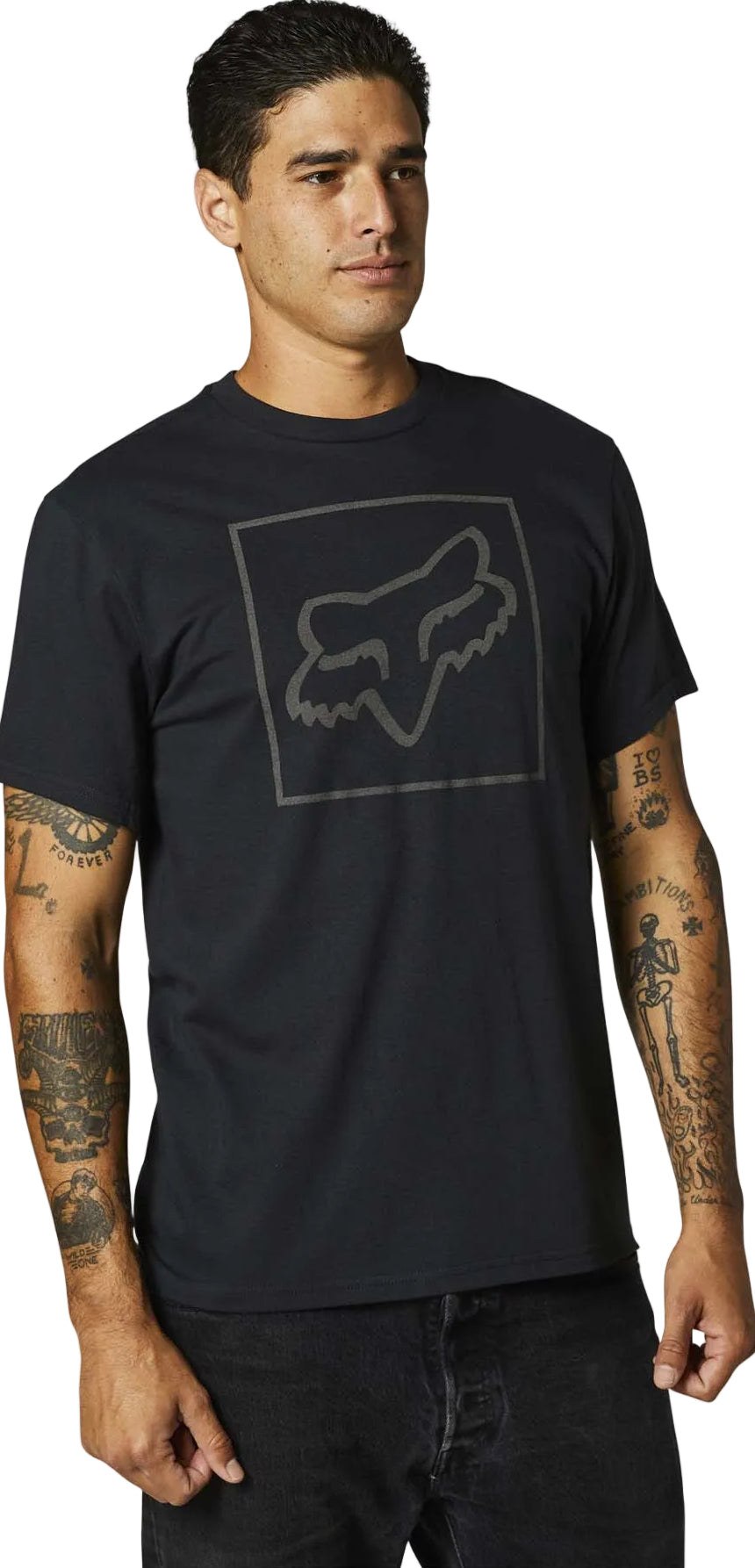Fox OFF TILTER Short Sleeve TEE Black SIDE-FRONT FACING MODEL