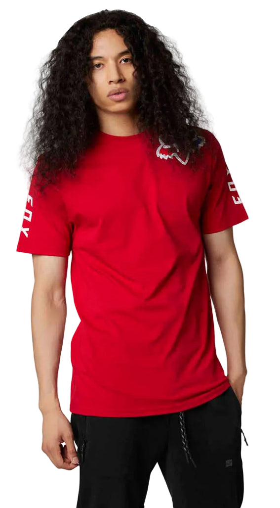 Fox TOKSYK Short Sleeve PREMIUM TEE Flame Red FRONT FACING MODEL