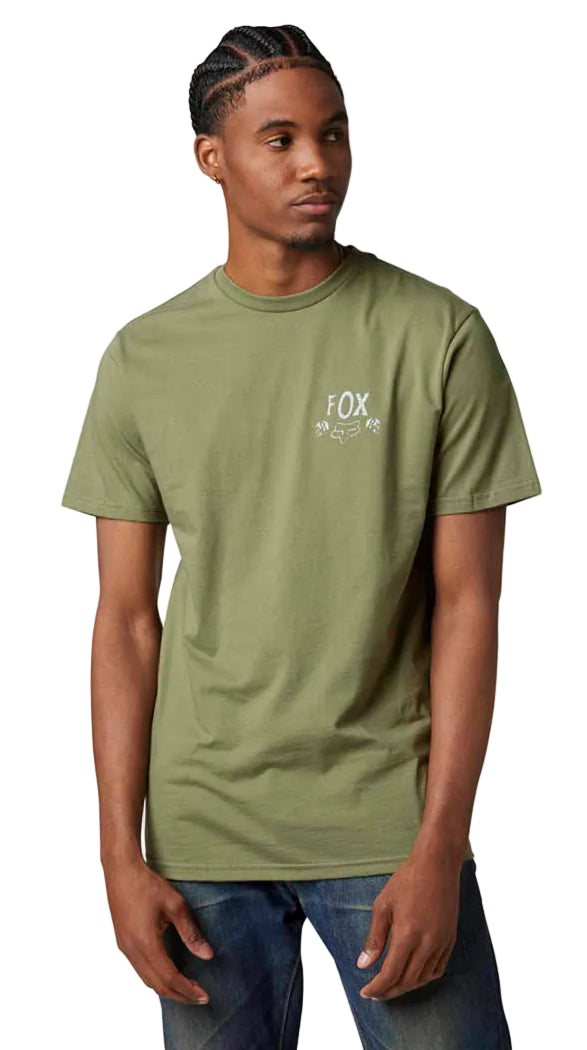 Fox NO CONTEST Short Sleeve PREMIUM TEE Army SIDE-FRONT FACING MODEL