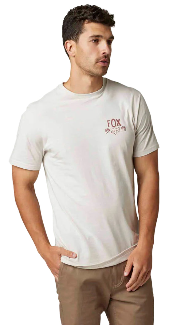 Fox NO CONTEST Short Sleeve PREMIUM TEE Vintage White SIDE-FRONT FACING MODEL