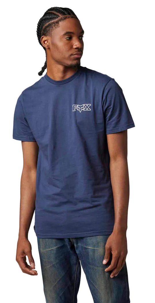 Fox OUT AND ABOUT Short Sleeve PREMIUM TEE DpCobalt SIDE-FRONT FACING MODEL