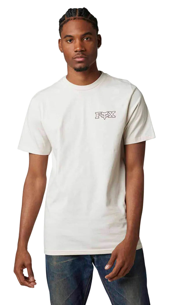 Fox OUT AND ABOUT Short Sleeve PREMIUM TEE Vintage White FRONT FACING MODEL