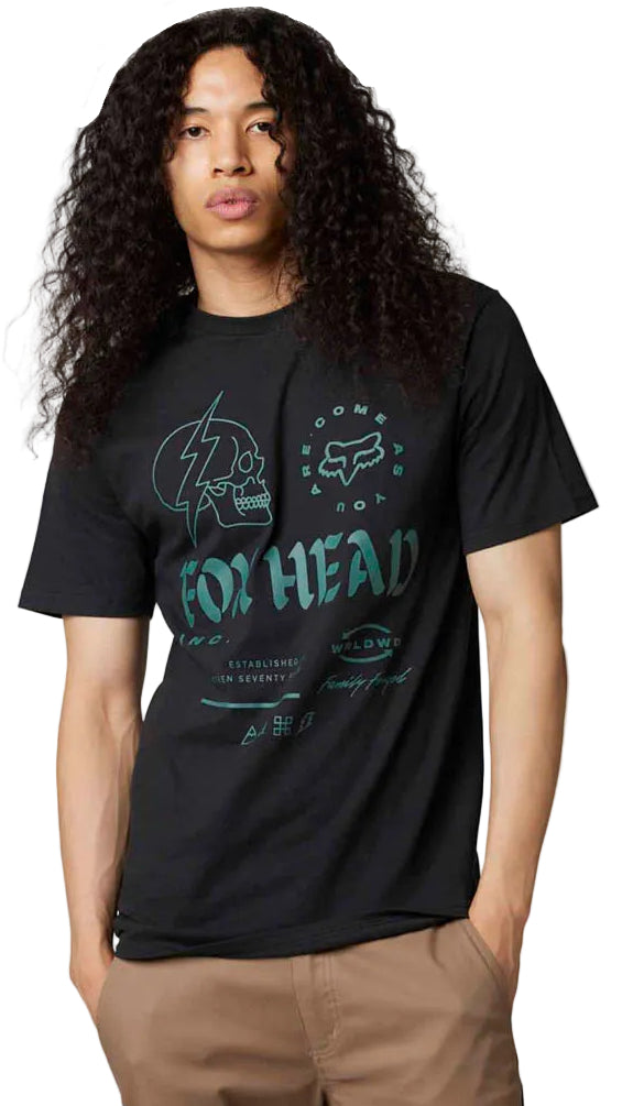 Fox UNLEARNED Short Sleeve PREMIUM TEE Black FRONT FACING MODEL