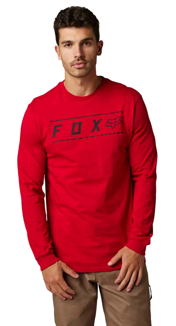 Fox PINNACLE Long Sleeve PREMIUM TEE Flame Red FRONT FACING MODEL