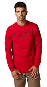Fox PINNACLE Long Sleeve PREMIUM TEE Flame Red FRONT FACING MODEL