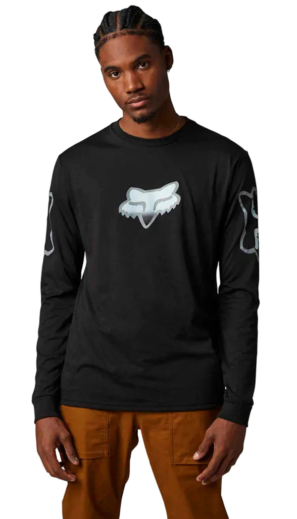 Fox VIZEN Long Sleeve TECH TEE Black FRONT FACING MODEL