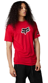 Fox VIZEN Short Sleeve TECH TEE Flame Red SIDE-FRONT FACING MODEL