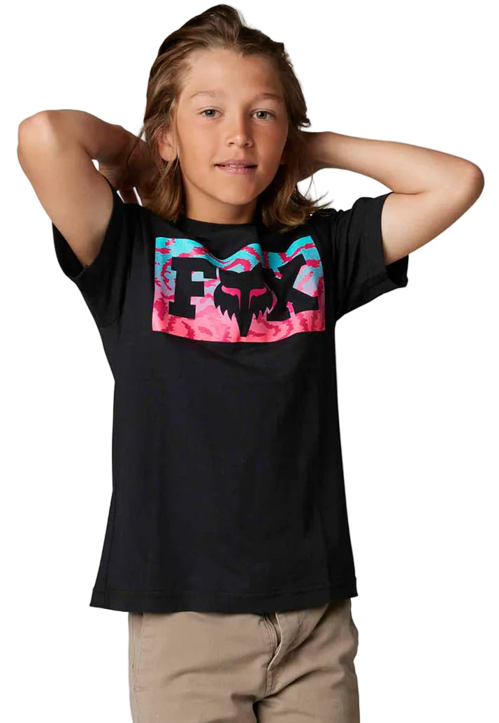 Fox YOUTH NUKLR Short Sleeve TEE Black FRONT FACING MODEL