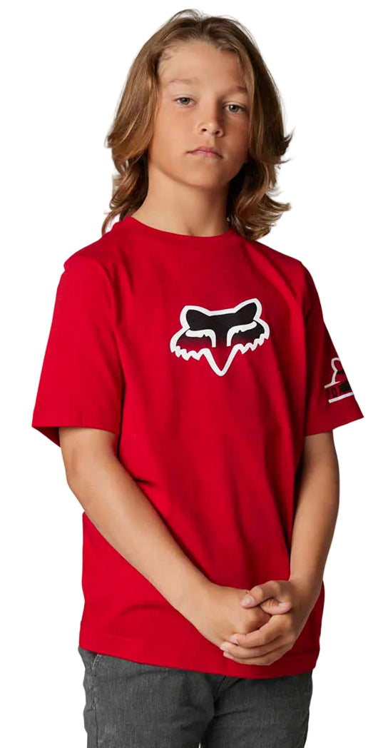 Fox YOUTH VIZEN Short Sleeve TEE Flame Red FRONT FACING MODEL