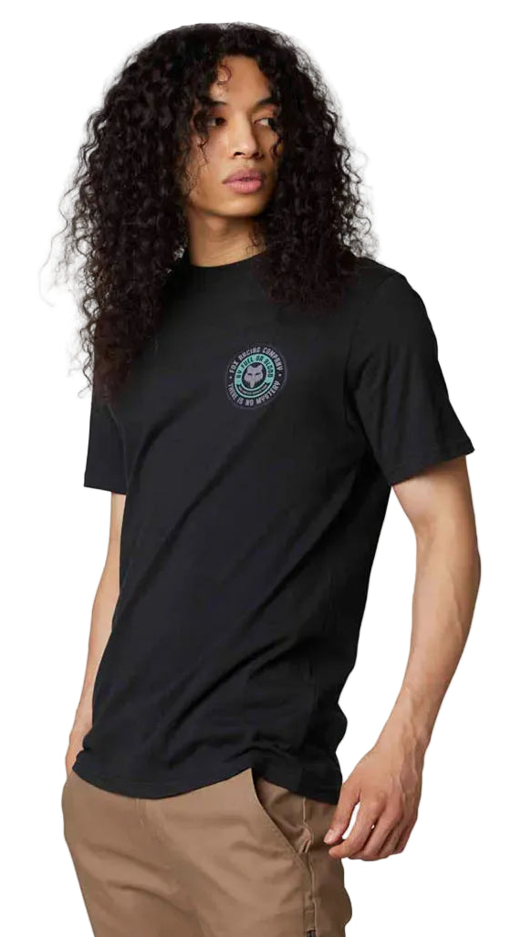 Fox MYSTICKS Short Sleeve PREMIUM TEE Black SIDE-FRONT FACING MODEL