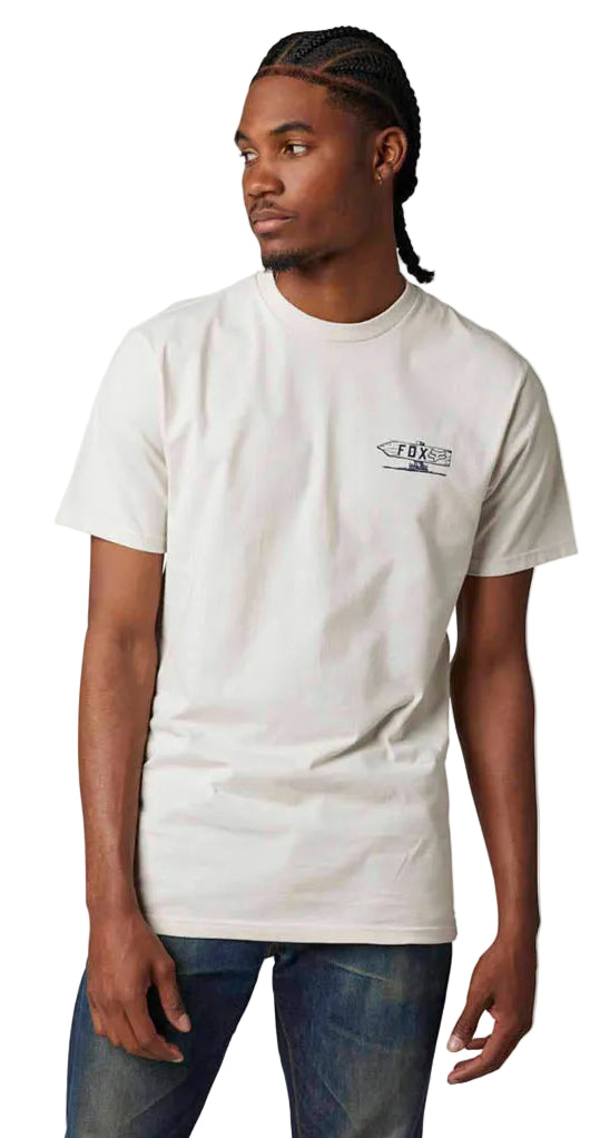 Fox NET NEW Short Sleeve  PREMIUM TEE VintWhite SIDE-FRONT FACING MODEL