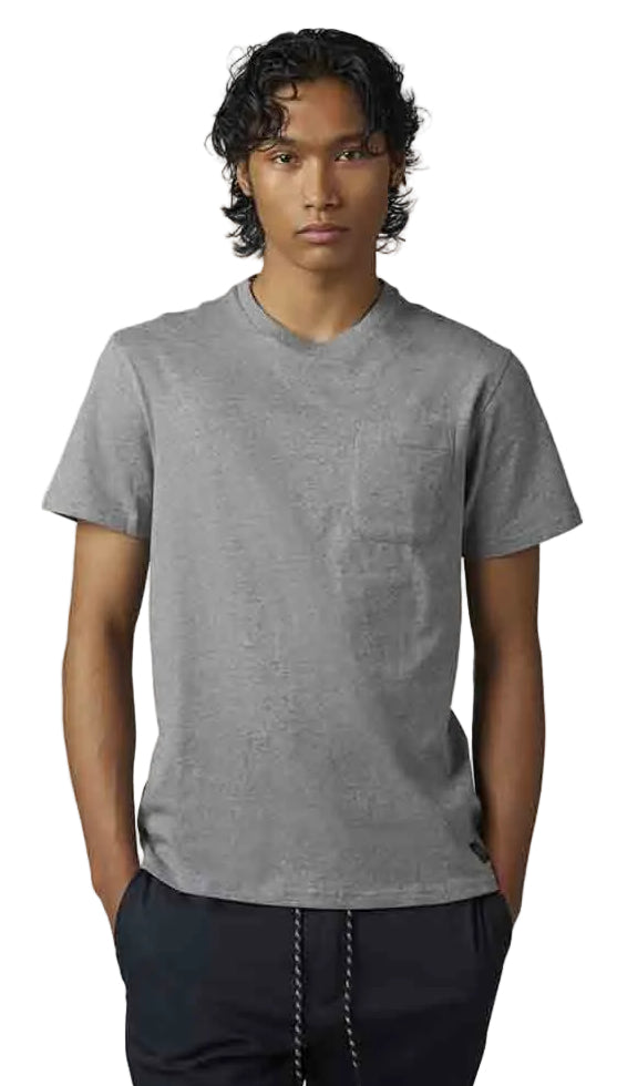 Fox LEVEL UP Short Sleeve PREM PKT TEE Heather Graphite FRONT FACING MODEL