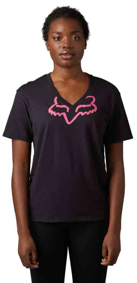 Fox Boundary SS Top Black/Pink FRONT FACING MODEL 