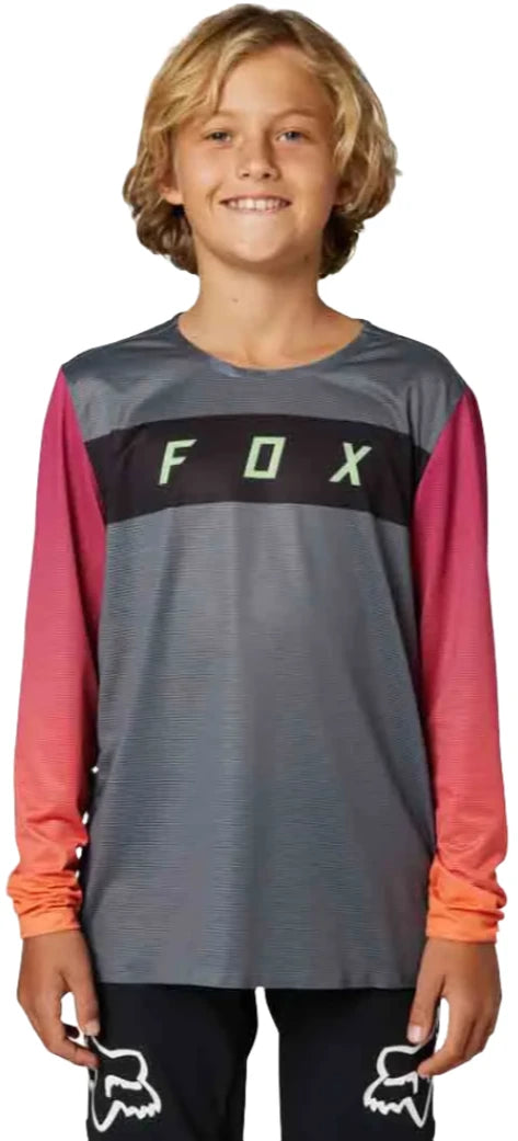 Fox YOUTH FLEXAIR LS JERSEY - Pewter FRONT FACING MODEL