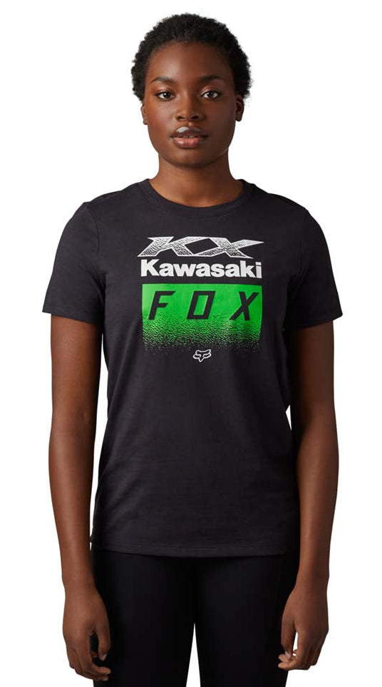 Fox x Kawasaki Short Sleeve T-Shirt Black FRONT FACING MODEL