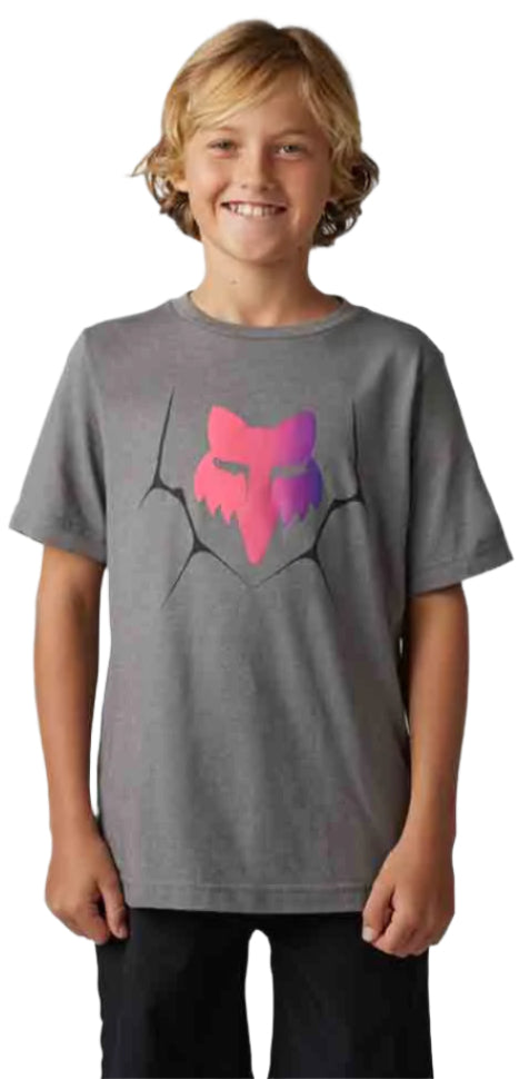 Fox YOUTH SYZ SHORT SLEEVE TEE Heather Graphite FRONT FACING MODEL