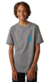 Fox YOUTH BARBED WIRE Short Sleeve TEE Heather Graphite FRONT FACING MODEL