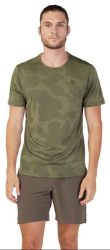 Fox REP Short Sleeve JACQUARD TOP Olive Camo FRONT FACING MODEL