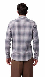 Fox Survivalist Flannel Shirt Light Gray BACK FACING MODEL