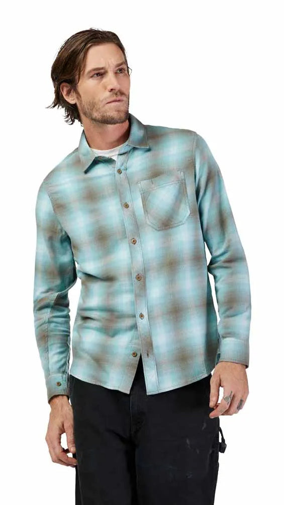 Fox Survivalist Flannel Vintage Wash Shirt FRONT FACING MODEL 