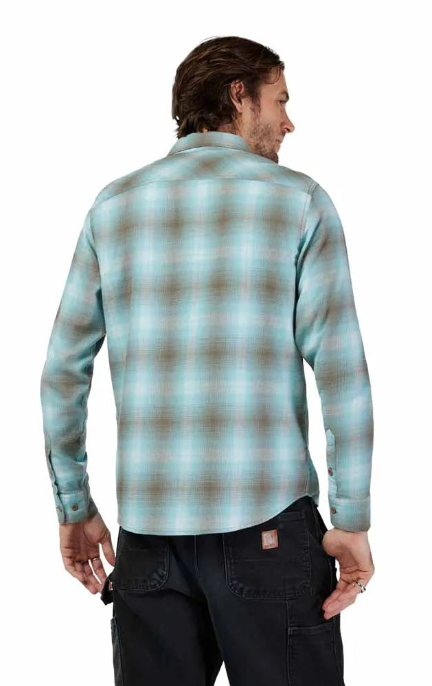 Fox Survivalist Flannel Vintage Wash Shirt BACK FACING MODEL 