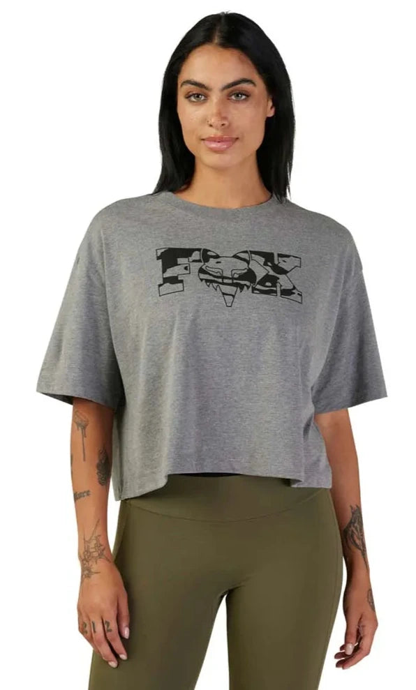 Fox WOMENS CIENEGA OS CROP TEE - Light Heather FRONT