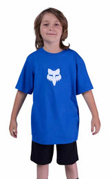 Fox Youth Legacy Short Sleeve Tee Blue FRONT FACING MODEL 