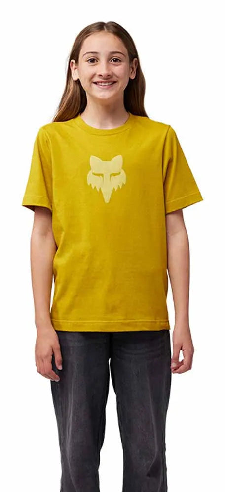 Fox Youth Legacy Short Sleeve Tee Mustard FRONT FACING MODEL 