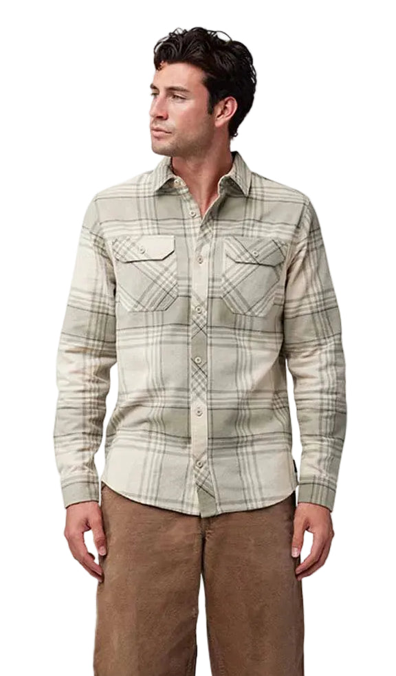 Fox Traildust Flannel Shirt Cream FRONT FACING MODEL