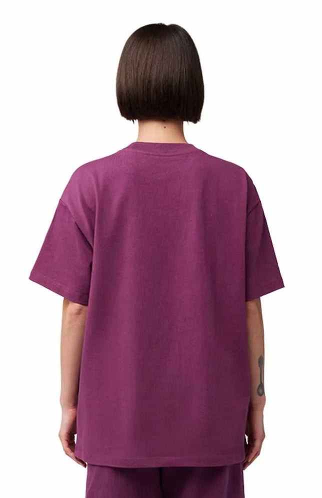 Fox Wordmark OS Short Sleeve Tee Sangria BCAK FACING MODEL 