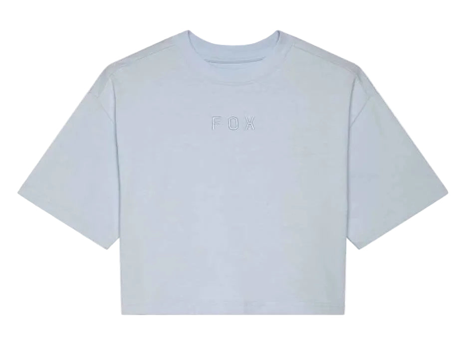 Fox Wordmark OS Crop Tee Pale Blue FRONT 