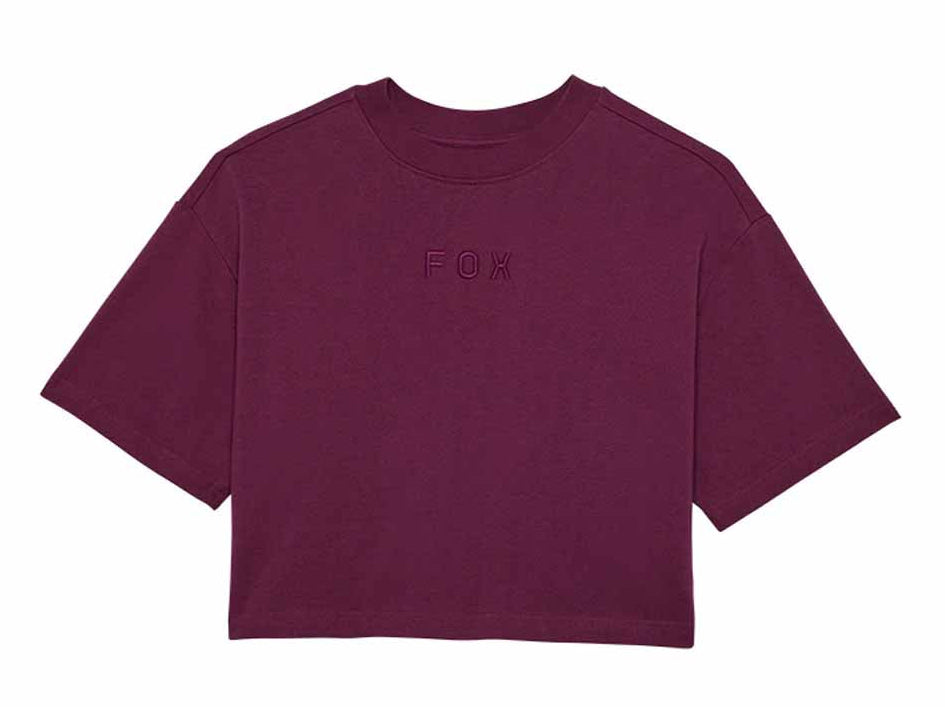 Fox Wordmark OS Crop Tee Sangria FRONT 