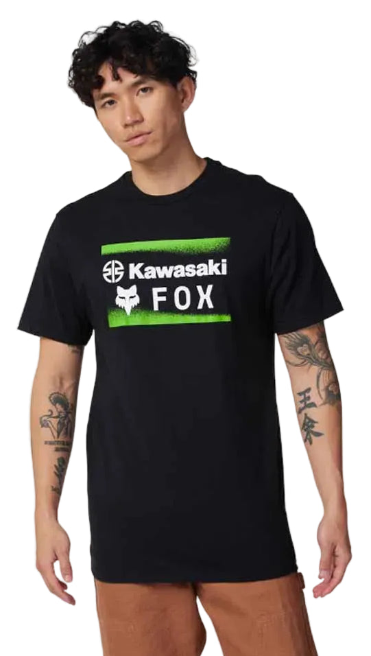 Fox x Kawasaki Premium Short Sleeve Tee Black FRONT FACING MODEL