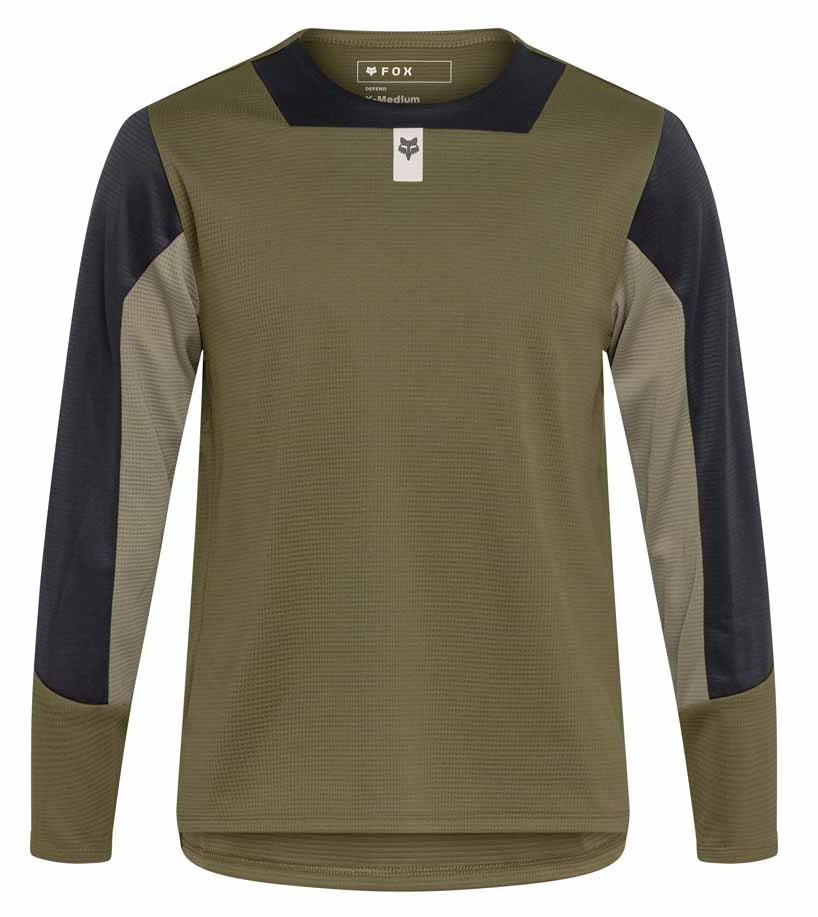 Fox Youth Defend Long Sleeve Jersey Olive Green FRONT