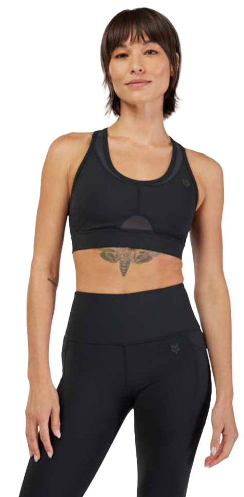 Fox Motive Women's Sports Bra Black FRONT FACING MODEL