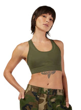Fox Women's Motive Bra Olive Green FRONT FACING MODEL 