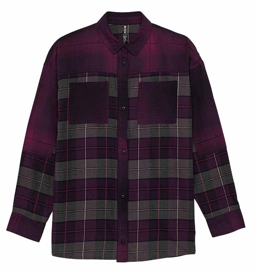 Fox W Oversized Flannel Shirt Sangria FRONT 