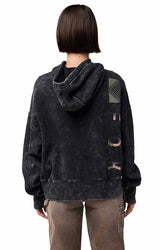 Fox Women's Throttle Oversized Fleece Pullover Black BACK FACING MODEL