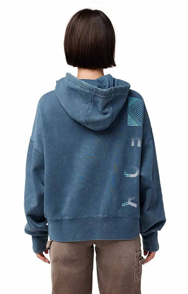 Fox Women's Throttle Oversized Fleece Pullover Dark Vintage BACK FACING MODEL