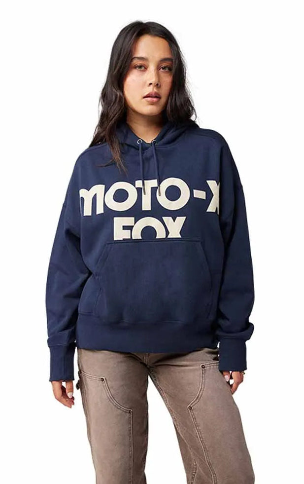 Fox W Moto-X Oversized Fleece Pullover Midnight FRONT FACING MODEL 