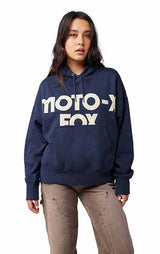 Fox W Moto-X Oversized Fleece Pullover Midnight FRONT FACING MODEL 