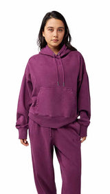 Fox Wordmark OV Fleece Pullover Sangria FRONT FACING MODEL 