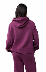 Fox Wordmark OV Fleece Pullover Sangria BACK FACING MODEL 