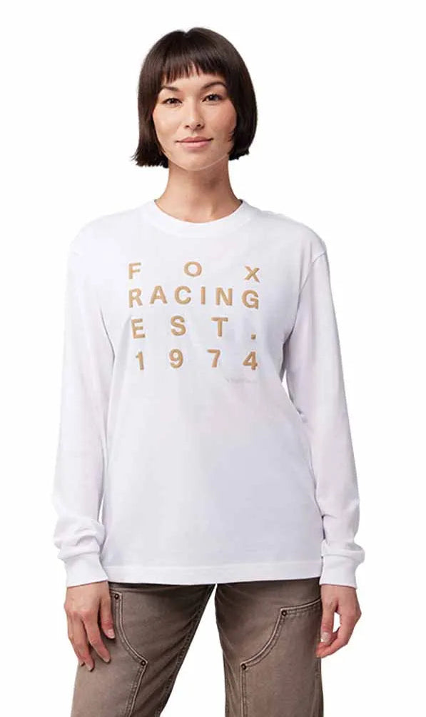 Fox Women's EST.1974 Long Sleeve Tee White FRONT FACING MODEL 