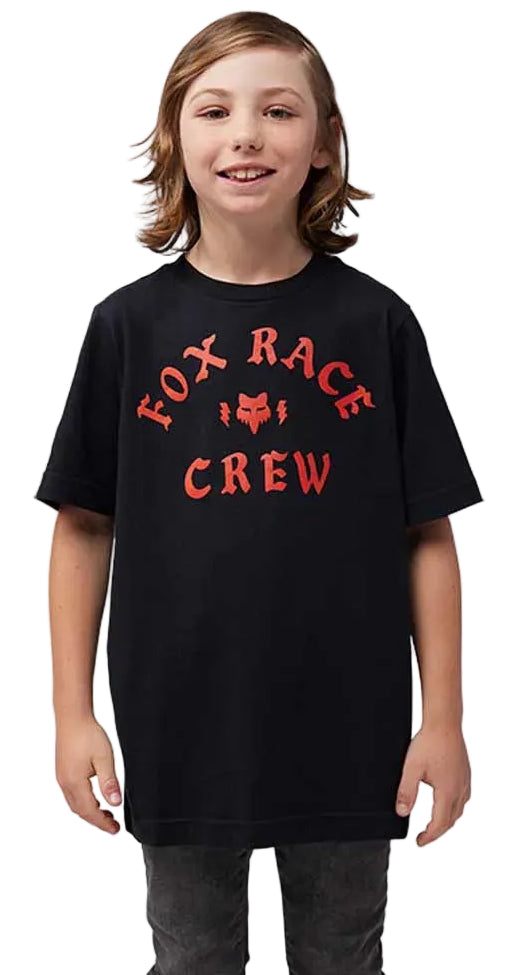 Fox Racing Youth Race Crew SS Tee Black FRONT FACING MODEL