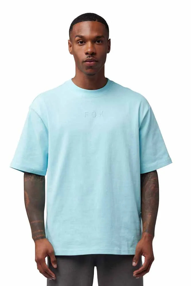 Fox Wordmark OV SS T-Shirt Light Blue FRONT FACING MODEL 