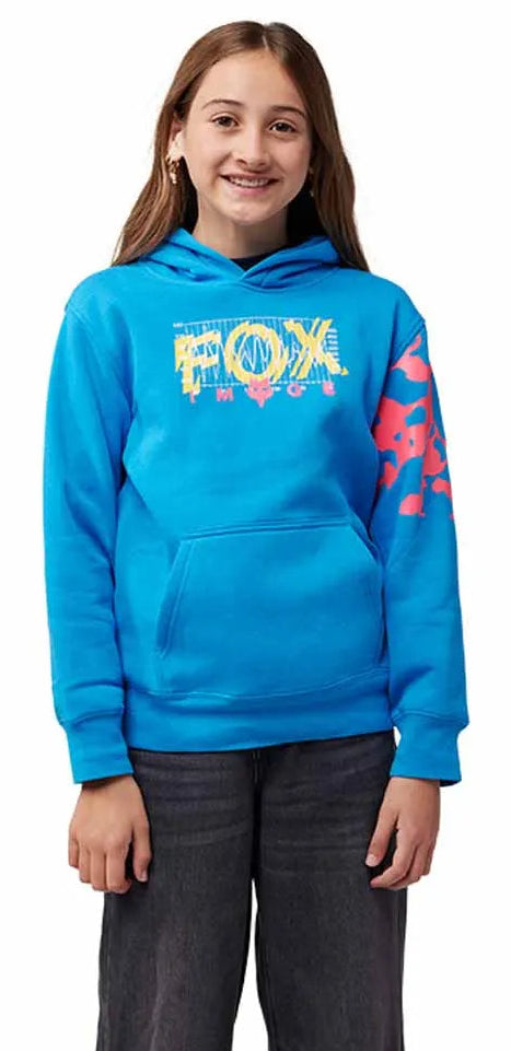 Fox Youth Energy Fleece Pullover Tru Blu FRONT FACING MODEL