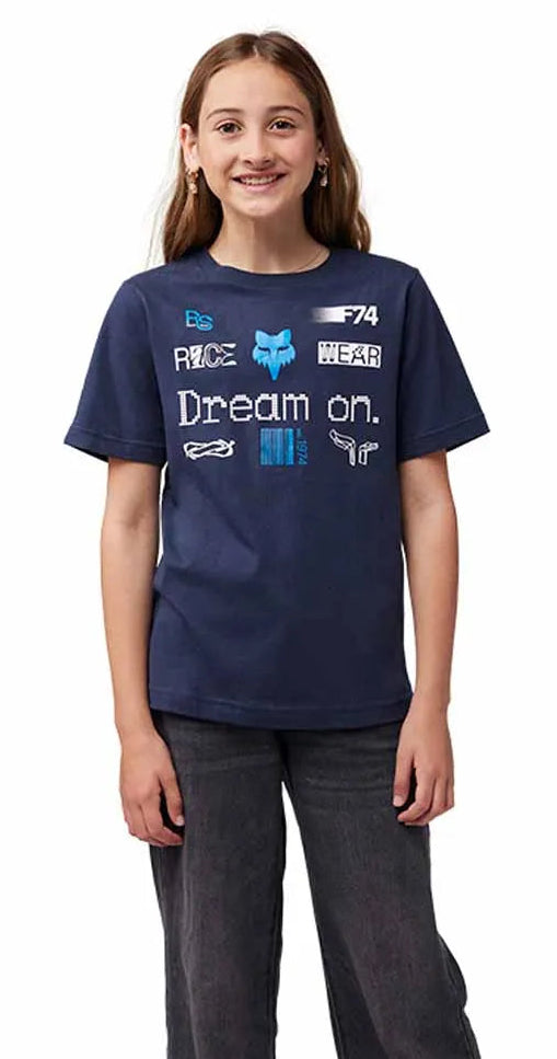 Fox Youth RS Dream Short Sleeve Tee Midnight FRONT FACING MODEL