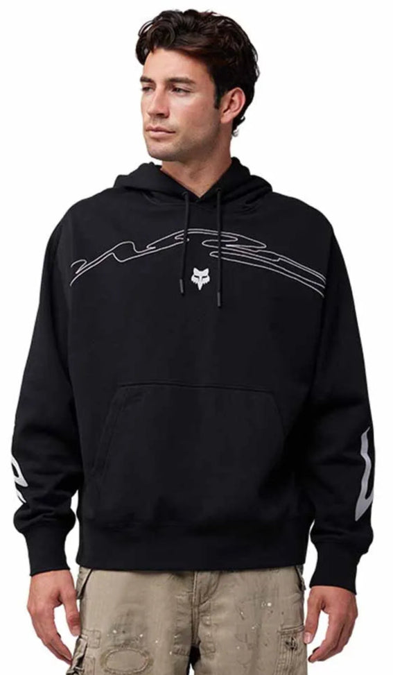 Fox Energy Face Oversized Fleece Pullover Black FRONT FACING MODEL 