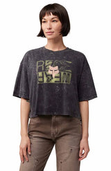 Fox Women's Throttle Oversized Crop Top Black FRONT FACING MODEL